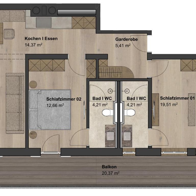 Edelweiss Apartments - Apartment mit 2 Schlafzimmern und Balkon - 5