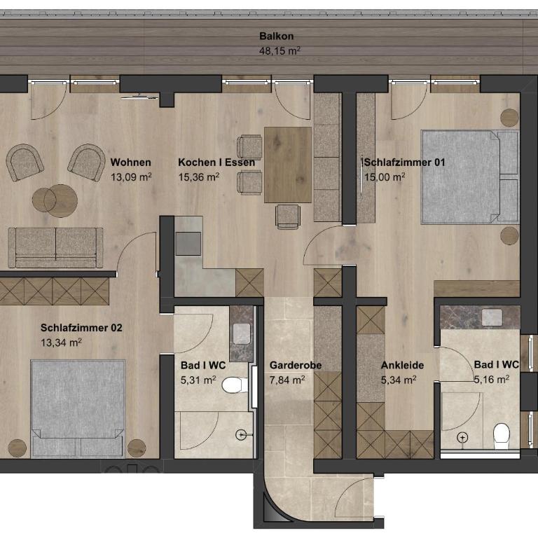 Edelweiss Apartments - Apartment mit 2 Schlafzimmern und Balkon - 4