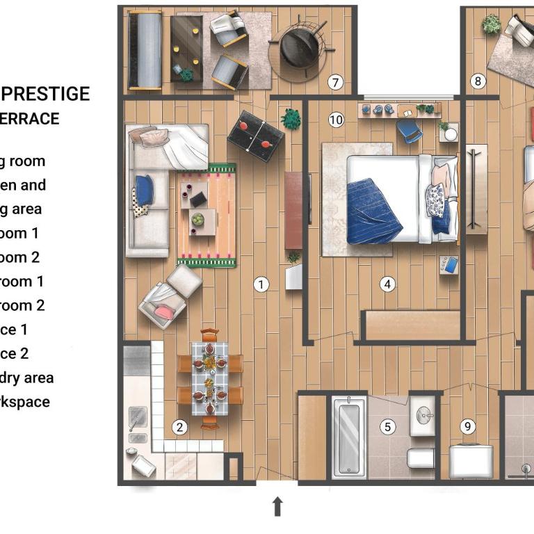 WF 104m2 Prestige with Terrace, Gym and Pool - Two-Bedroom Deluxe Apartment with Balcony - 63