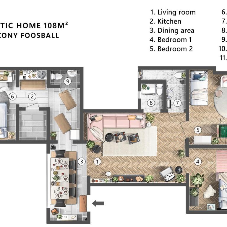 Majestic Home 108m2 with Balcony Foosball Old Town - Three-Bedroom Premium Apartment with Balcony - 44