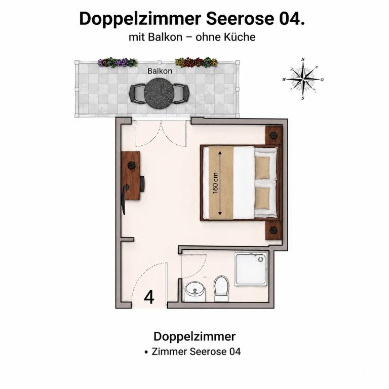 Haus Seerose - Zimmer mit Queensize-Bett und Balkon - 3