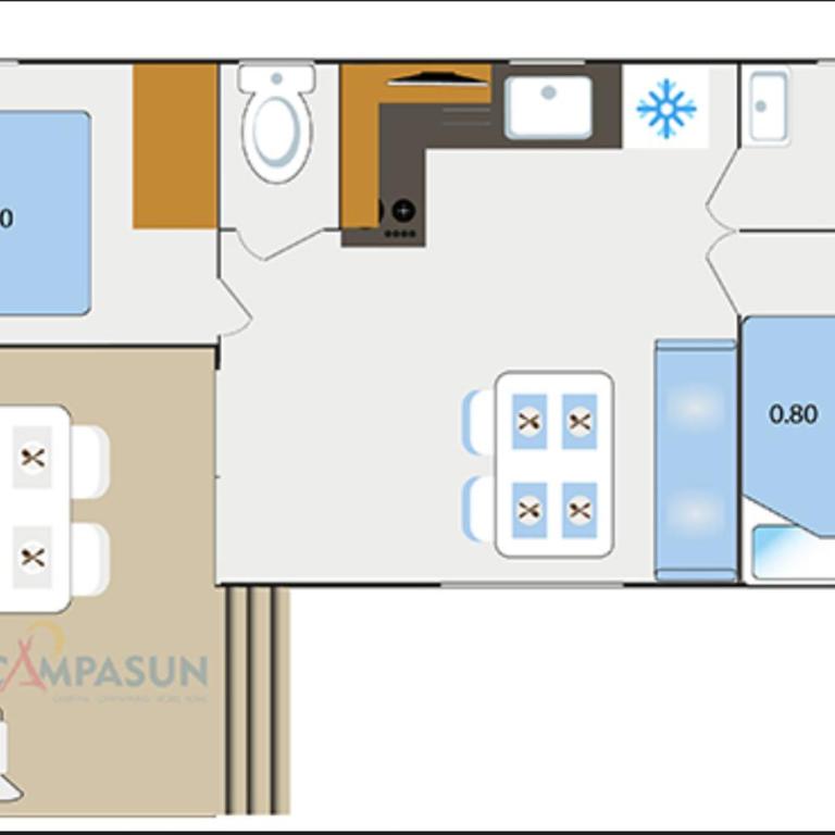 Camping les Lauriers Roses - Mobil home Provence - 4 pers - 2ch – 28m2 - Climatisation /TV - 26m2 - 9