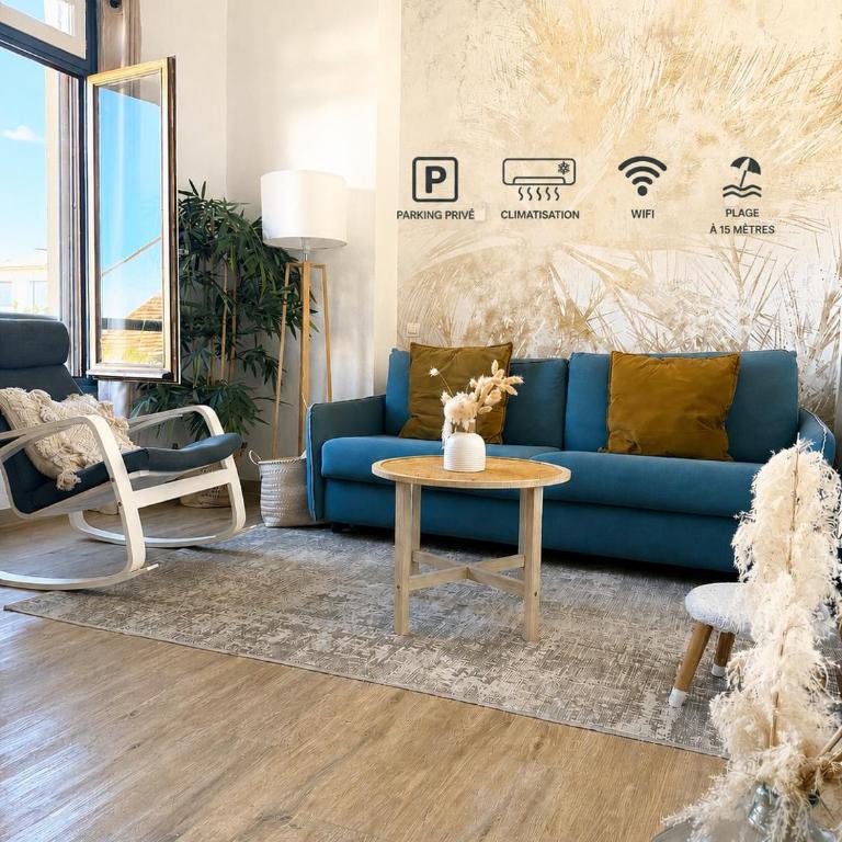 Appartement bord de mer tout équipé 4 personnes ,1 lit double et 1 lit superposé, accès direct plage, climatisation, parking privé gratuit - Appartement 2 Chambres - 2