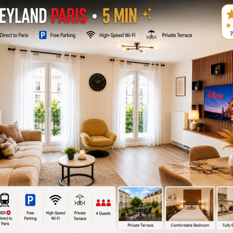 Disneyland Paris 5 Min Air Conditioning Free Parking RER A Paris - Apartment mit 2 Schlafzimmern - 1