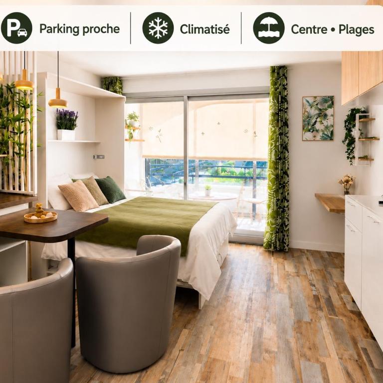 Studio climatise - Parking - Centre, Plage - Studio with Garden View - 1