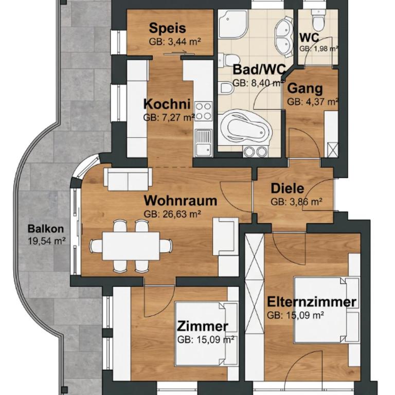 Grünwaldhof - Apartment mit 2 Schlafzimmern und Balkon - 2