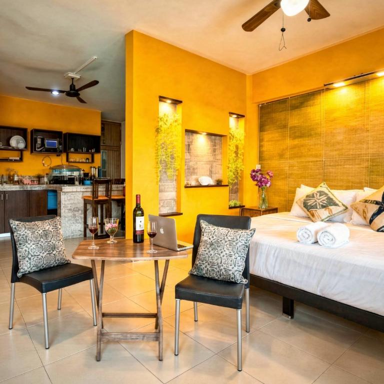 Boutique Romantic King & 2BR Suites, Sleeps 2-8, #1 Beach Mexico & Cenote - 8 Min Walk, Kitchen, Fast WiFi, AC, Bikes - One-Bedroom Apartment with Balcony - 6