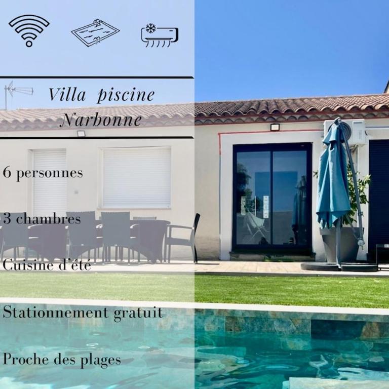 Villa avec piscine 10x5m à Narbonne- 6 personnes - 3 chambres - climatisation - Villa 1 Chambre - 1