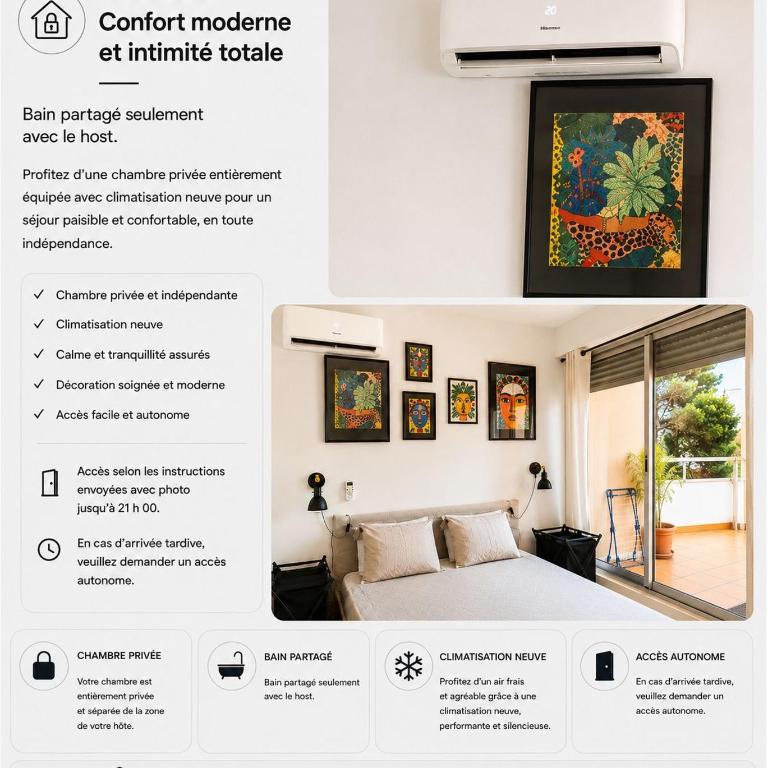 Chambre d hôte avec clim terrasse et petit déjeuner Hauteurs de Nice - Chambre Double avec Terrasse - 2