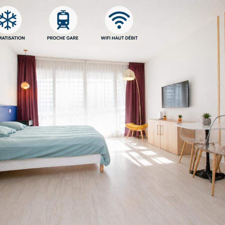 Grand studio avec climatisation, balcon proche gare centre ville - Appartement 1 Chambre - 1