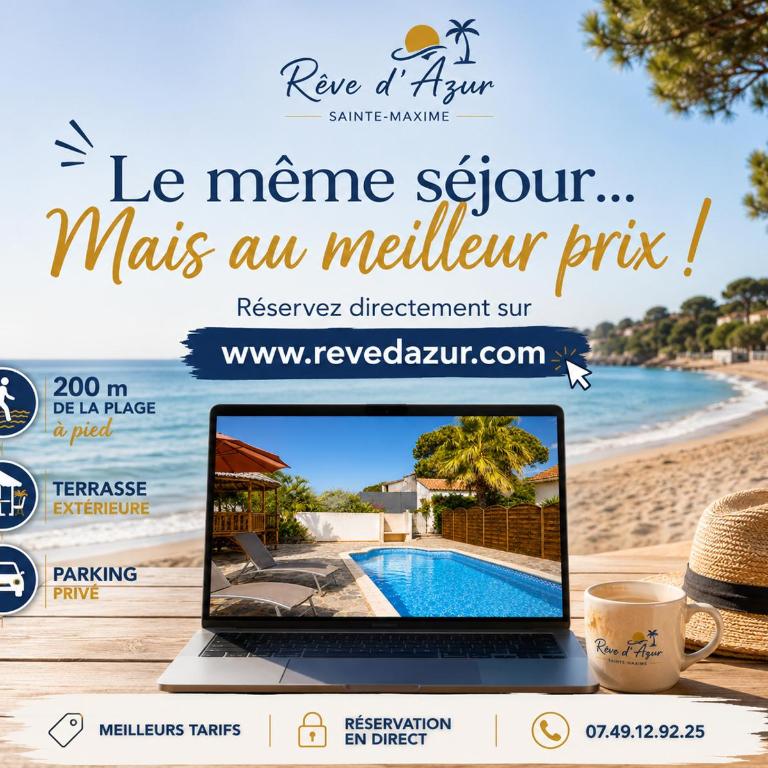 Studio 20m2- Plage de la Nartelle 200M - double Terrasse - Piscine au sel - Parking - BBQ - check-in de 15h à 20h maximum- Rêve D'Azur Sainte Maxime - Doppelzimmer mit Parkblick - 2