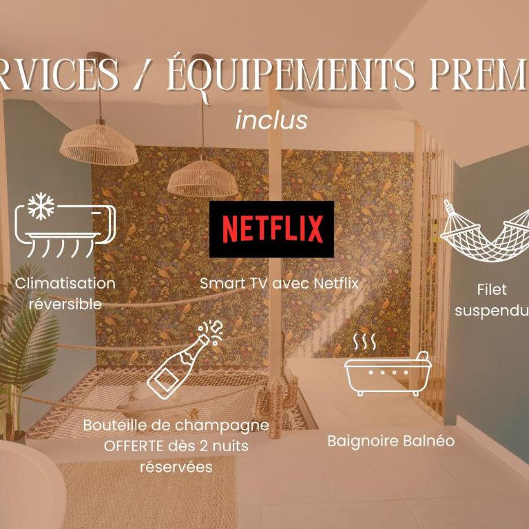 La Canopée - Idéal couples - Filet de catamaran suspendu - Balnéo - Maisonnette sur 2 étages de 45m2 - Clim réversible - Netflix - Wifi - Maison 1 Chambre - 15