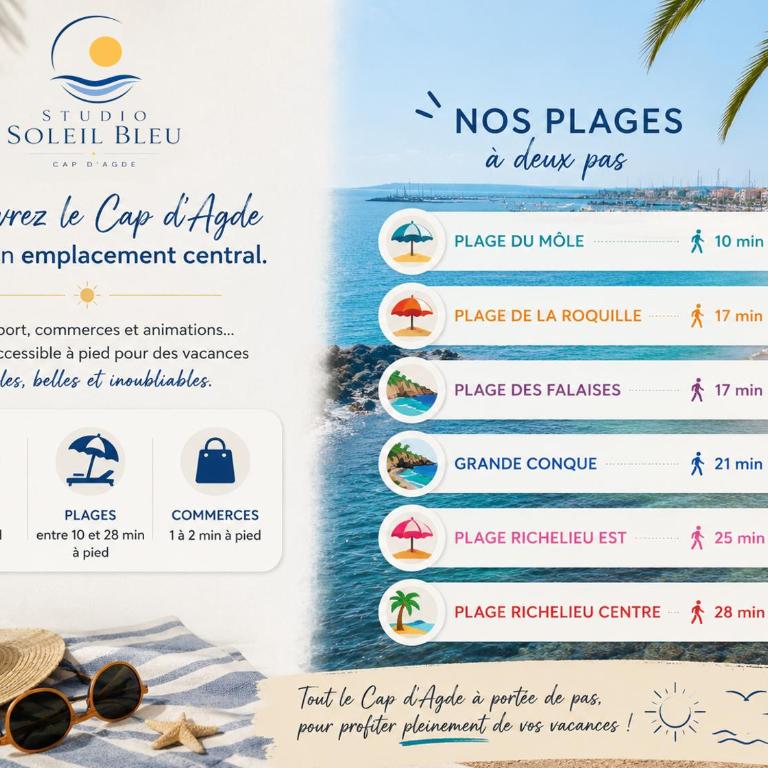 Studio Soleil Bleu Centre Port Plages a pied - Studio avec Terrasse - 15