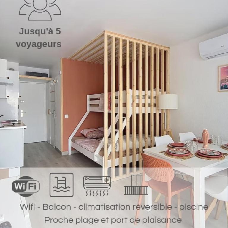 Jardins du Port B1019 Studio RDC clim loggia parking Wi-Fi piscine - Estudio - 1