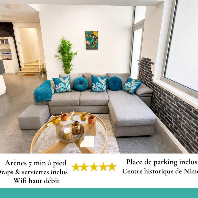 Cosy logement 5 chambres 100m2, Nîmes centre ville, Draps et serviettes, Climatisé, Parking gratuit, TGV, Arènes à pied 5 minutes - Appartement - 1