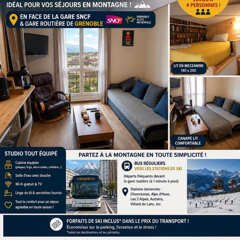 Studio cosy rénové -Hyper centre Grenoble, 1 min Gare-Tram - Appartement 1 Chambre - 32