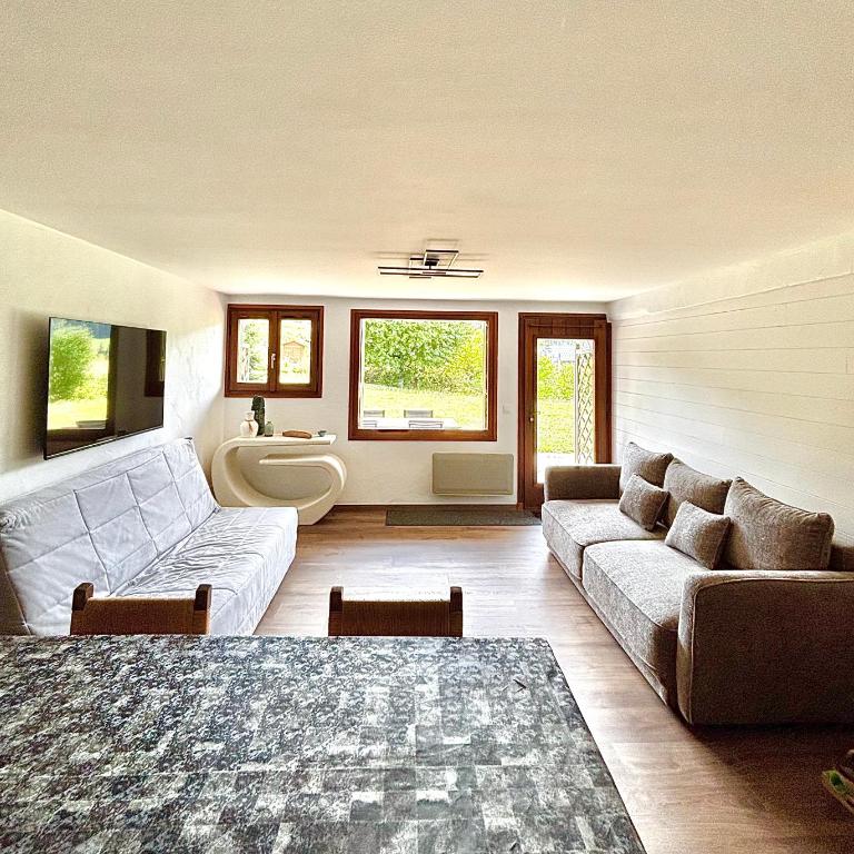 Pieds des pistes & jardin avec vue MontBlanc - terrasse rez de jardin, wifi, parking privé, linge de lit, cuisine équipée - 1 à 4 pers - Appartement 1 Chambre - 9