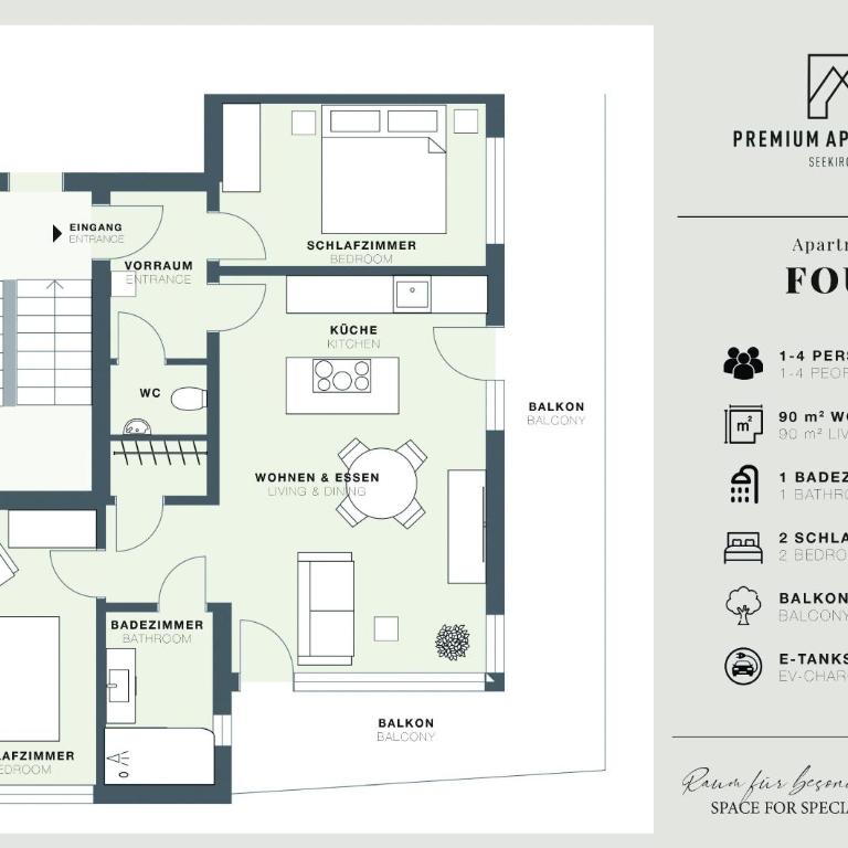 "FOUR" - Premium Apartments Seekirchen, Stilvolle 3-Zimmer Wohnung mit Balkon - Apartment mit 2 Schlafzimmern - 38