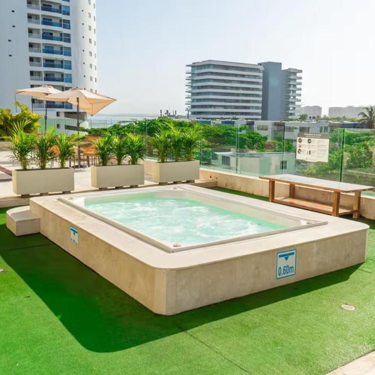 Aparta Suite en Cartagena vista al mar balcon privado Piscina - One-Bedroom Apartment with Sea View and Terrace - 5