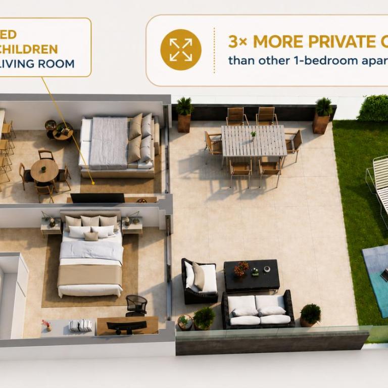 LolaBeachfront - Indoor Heated Pool & Spa - Premium Gym - Private Garden - 5 min Train to Airport - Deluxe Apartment mit 1 Schlafzimmer und Gartenblick - 4