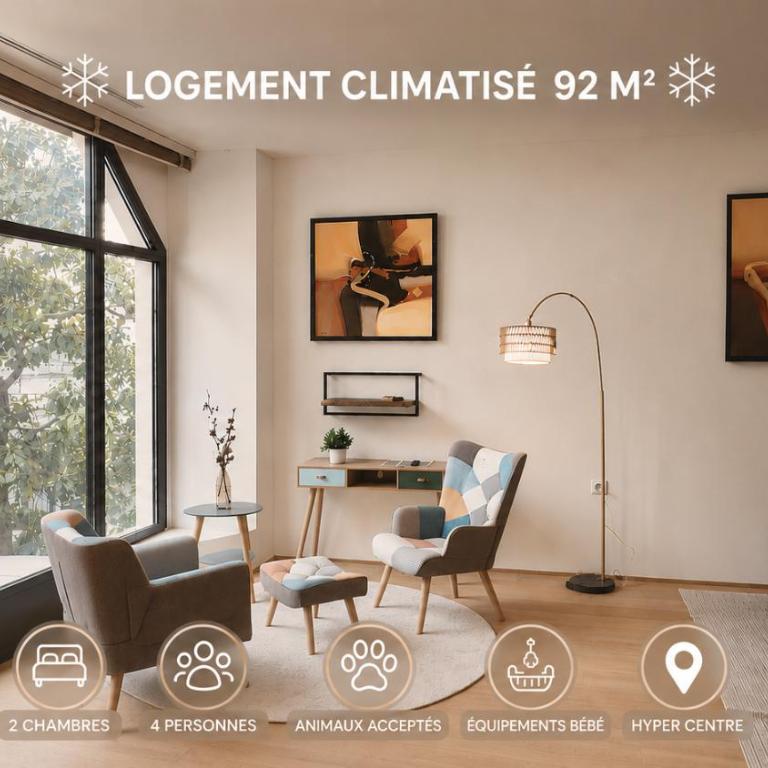 - Magnifique appartement climatisé 92m2, spacieux et cosy, au cœur de Vichy - Appartement 2 Chambres - 1