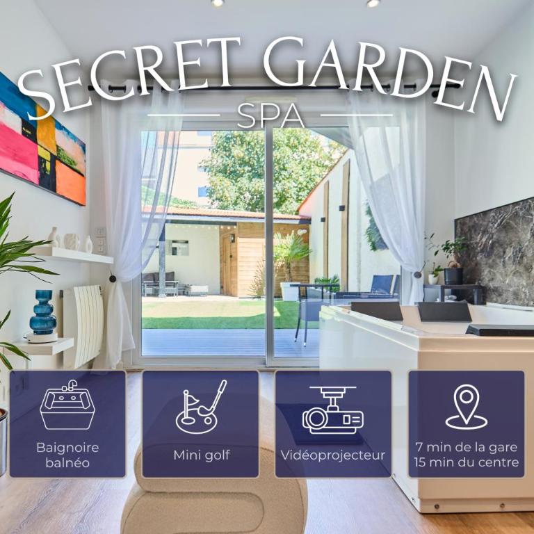Secret garden SPA - Idéal couples et pros - 5min à pied de la gare - 10min à pied de l'Arena et du Quartier Boulingrin - Baignoire balnéo - Jardin privatif de 50m2 - Mini golf - Home cinéma - One-Bedroom Apartment - 1