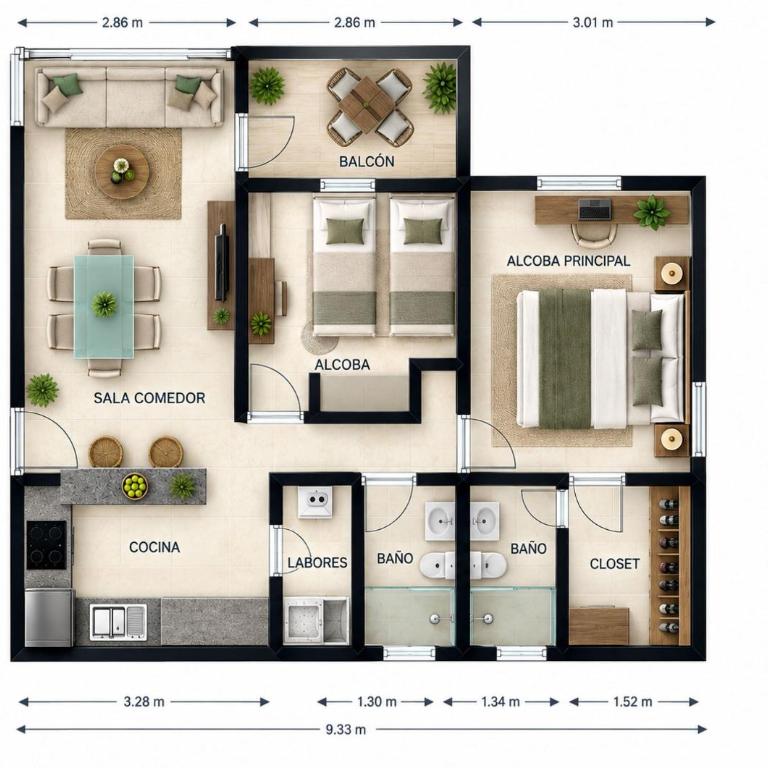 Oceana Apartments – Near Buenavista by SOHO - Two-Bedroom Apartment - 75