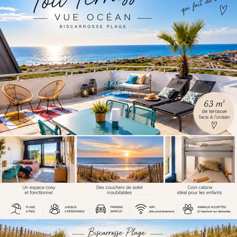 Une des plus belles vues de Biscarrosse Plage Terrasse panoramique de 63 m2 face ocean vue mer exceptionnelle plage a pied emplacement unique parking gratuit - Apartamento de 2 dormitorios - 1