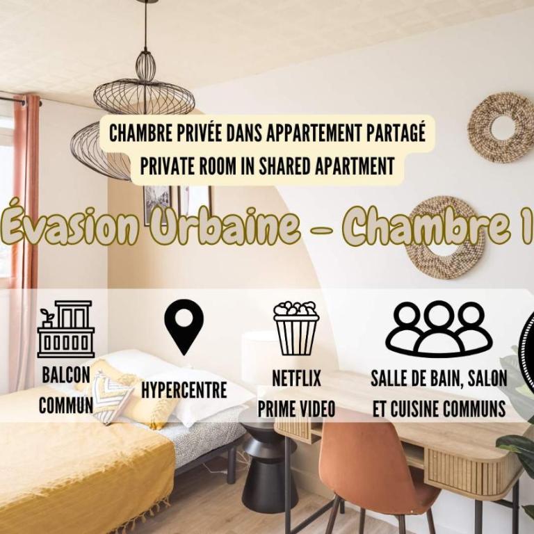 Évasion Urbaine - Chambre 1 - Hypercentre - Habitación Doble con baño compartido - 1