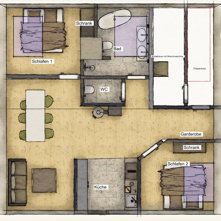 Ferienwohnung Burgbergblick - Deluxe-Apartment mit 2 Schlafzimmern und Gartenblick - 1