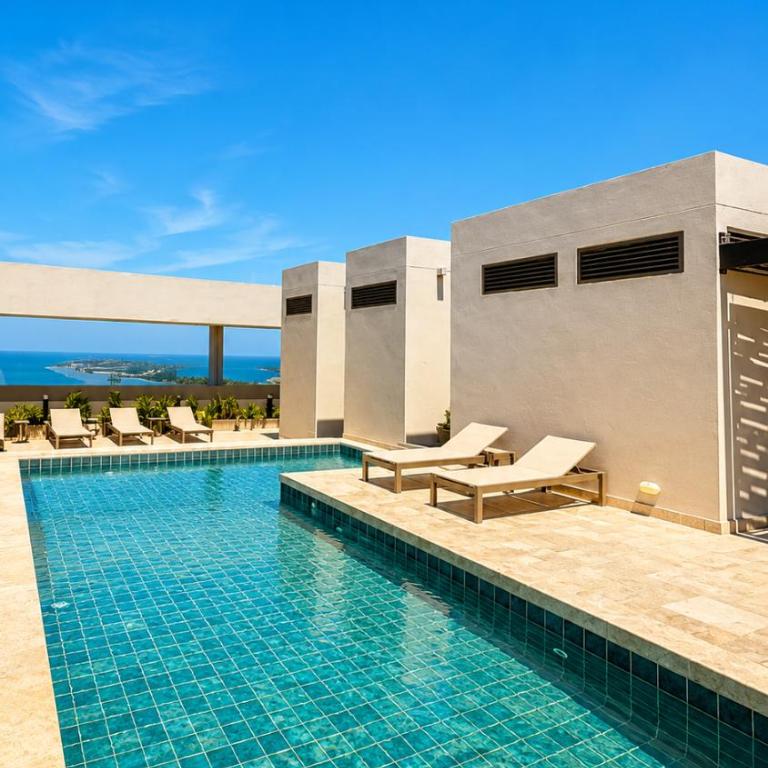 Apartaestudio con vista a la sierra y al mar con piscina, sauna y jacuzzi - One-Bedroom Apartment with Balcony and Sea View - 22