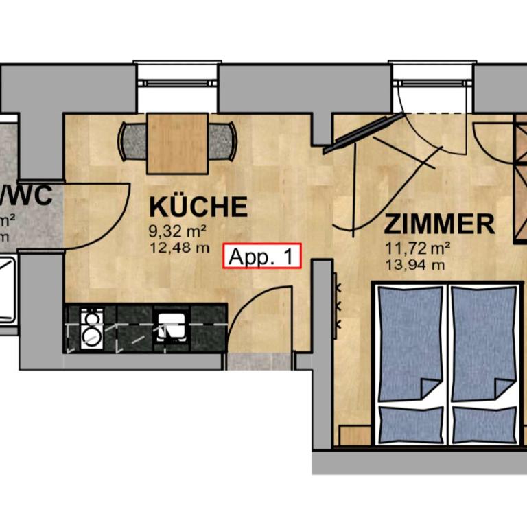 pann Restaurant & Appartements - Apartment mit 1 Schlafzimmer - 4