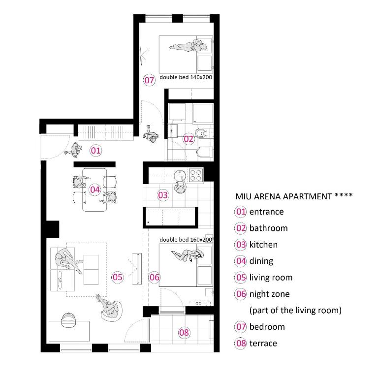 Miu Arena Apartment - Apartment mit 1 Schlafzimmer und Terrasse - 10