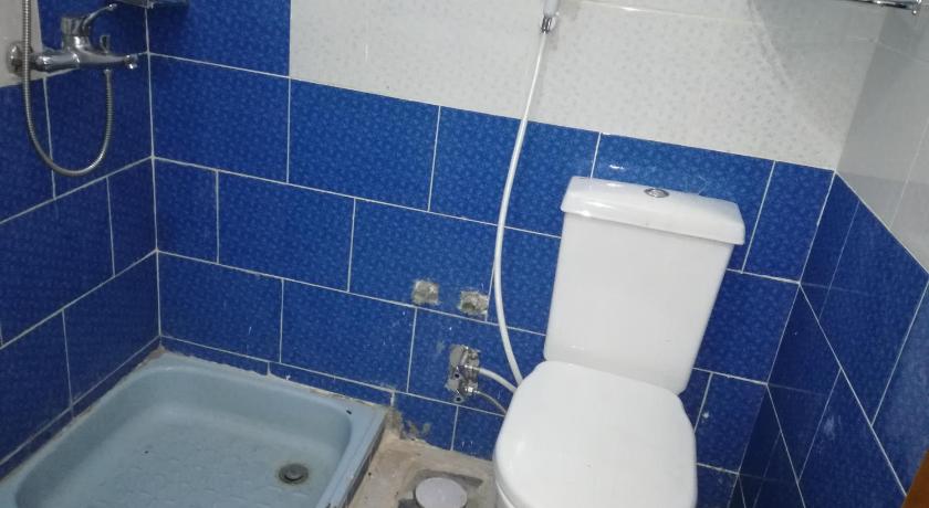 a white toilet sitting next to a bath tub, Meshra Katto in Aswan