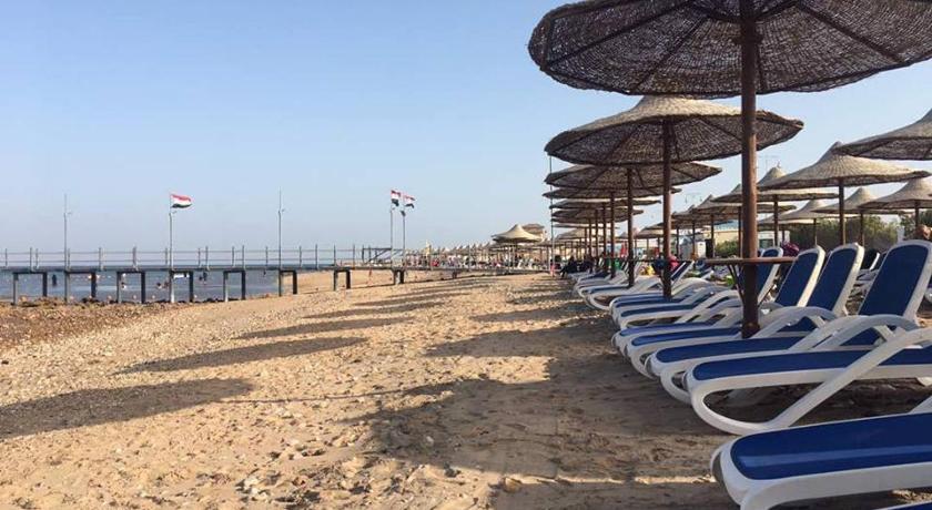 a row of beach chairs sitting on top of a sandy beach, شاليهات عائلية صف اول علي البحر مباشرة in Ataqah