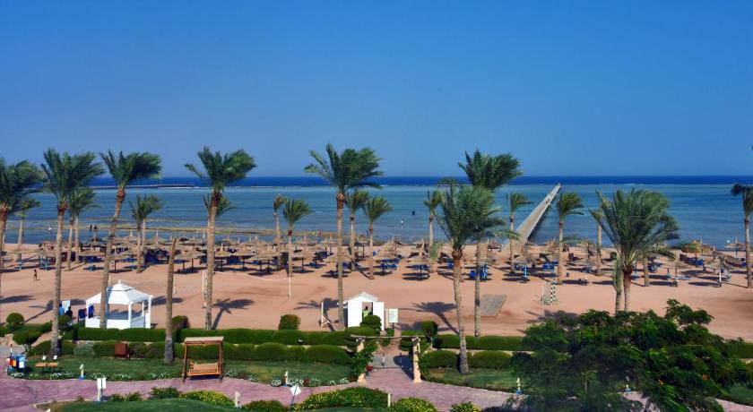 a beach filled with palm trees and palm trees, Sea Beach Aqua Park Resort in Sharm El Sheikh