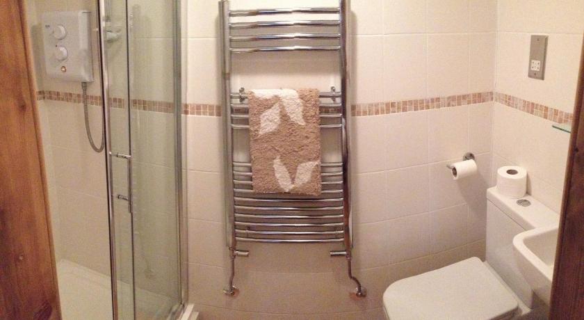 a bathroom with a shower stall and a toilet, Tanglewood Guest House in London