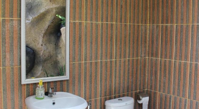 a bathroom with a toilet, sink, and mirror, Sekumpul Accommodation in Bali