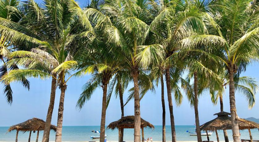 a beach with palm trees and palm trees, Dolphin Bay Resort (SHA Extra Plus) in Prachuap Khiri Khan