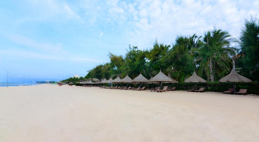 a beach with palm trees and palm trees, Four Oceans Resort Mui Ne in Phan Thiet