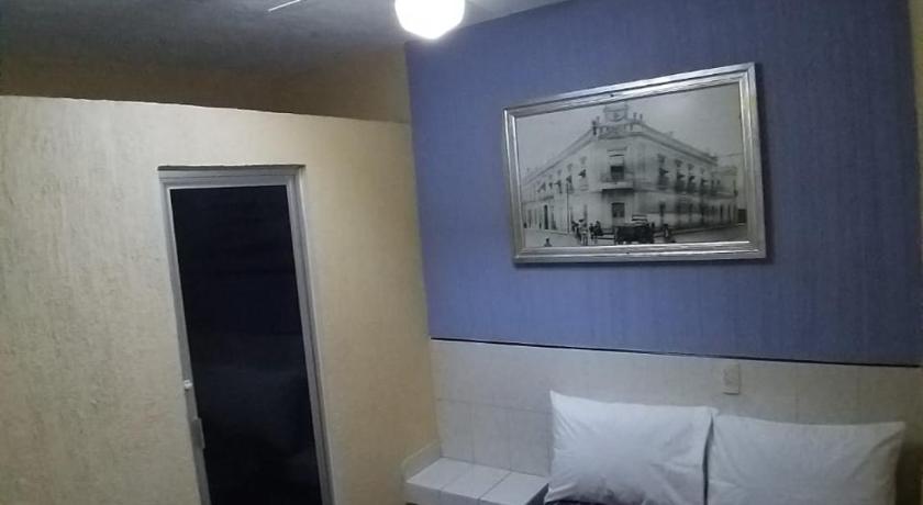 a bedroom with a bed and a painting on the wall, Hotel Aguila in Guadalajara