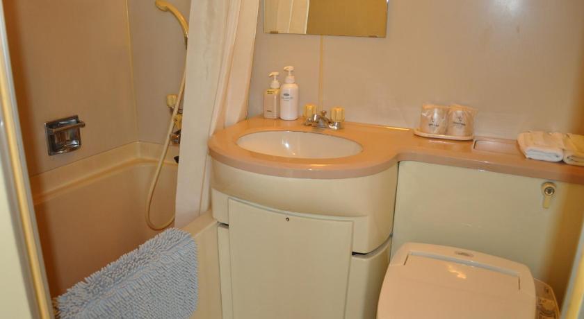 a bathroom with a toilet, sink, and mirror, Green Hotel Rich Tokugawaen in Okazaki