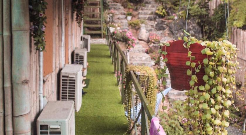 a walkway leading to a lush green garden, Green Hill Hostel & Tour in Ha Giang