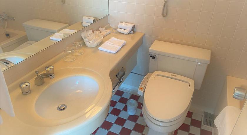 a white toilet sitting next to a white sink, Hotel Nikko Tsukuba in Tsukuba