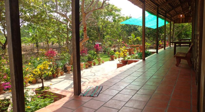a patio with a bunch of flowers in it, Phuong Thao Homestay in Vinh Long
