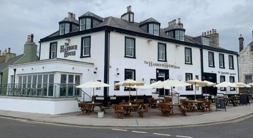 a white and black cow standing on the side of a road, Harbour House Hotel in Portpatrick