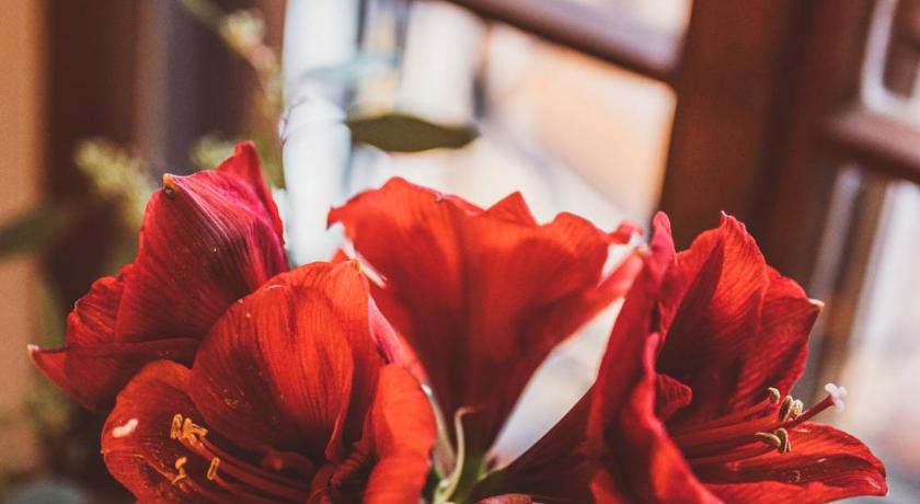 a bouquet of red roses in a vase on a table, Heritage Hotel Hallstatt in Hallstatt