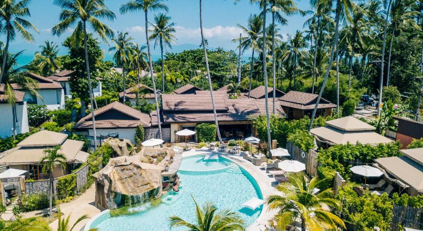 a beach with palm trees and palm trees, Khwan Beach Resort & Luxury Glamping and Pool Villas Samui - Adults Only (SHA Plus+) in Koh Samui