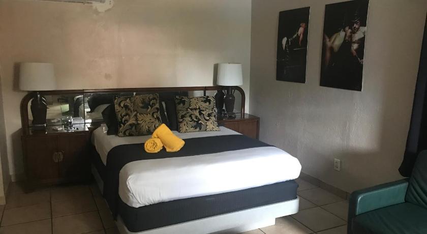 a bedroom with a large bed and a large mirror, INN LEATHER GUEST HOUSE-GAY MALE ONLY in Fort Lauderdale (FL)