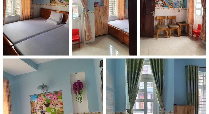 a collage of photos of a room with a bed and a window, NHA NGHI THIEN HUONG in Vung Tau
